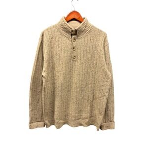 Woolrich Mock Neck Sweater Men's L Oatmeal Heather 1/4 Button Lambswool Blend